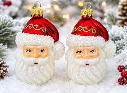 Polske julekugler figurer. Glas julemandens hoved. 2 stk